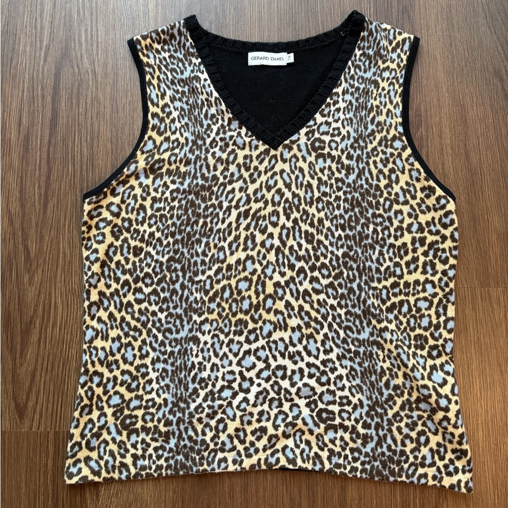 Gerard Darel Women’s 90s Vintage Cheetah Sweater Knit Vest Size 14/L